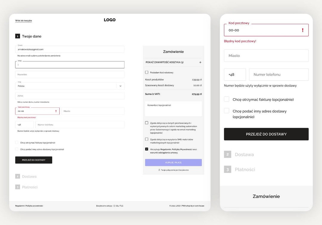 dedykowane pwa checkout