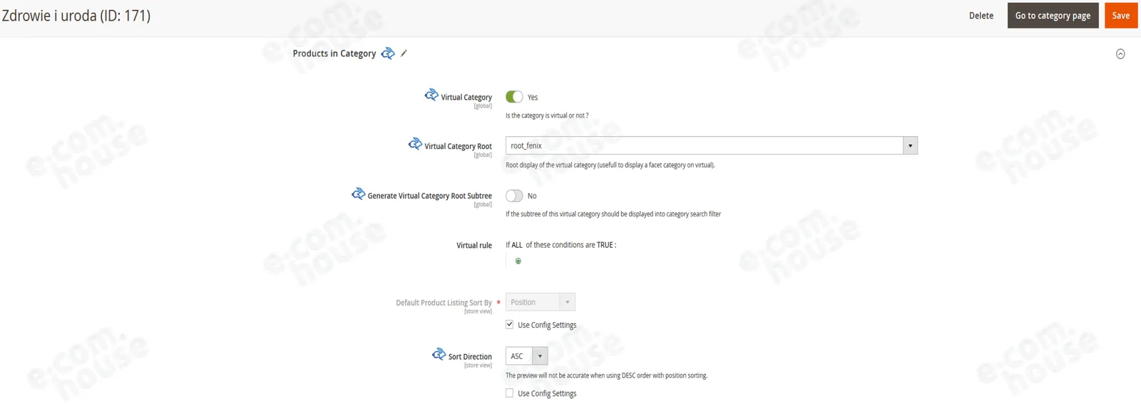 Przełącznik Virtual Category ustawiony na Yes