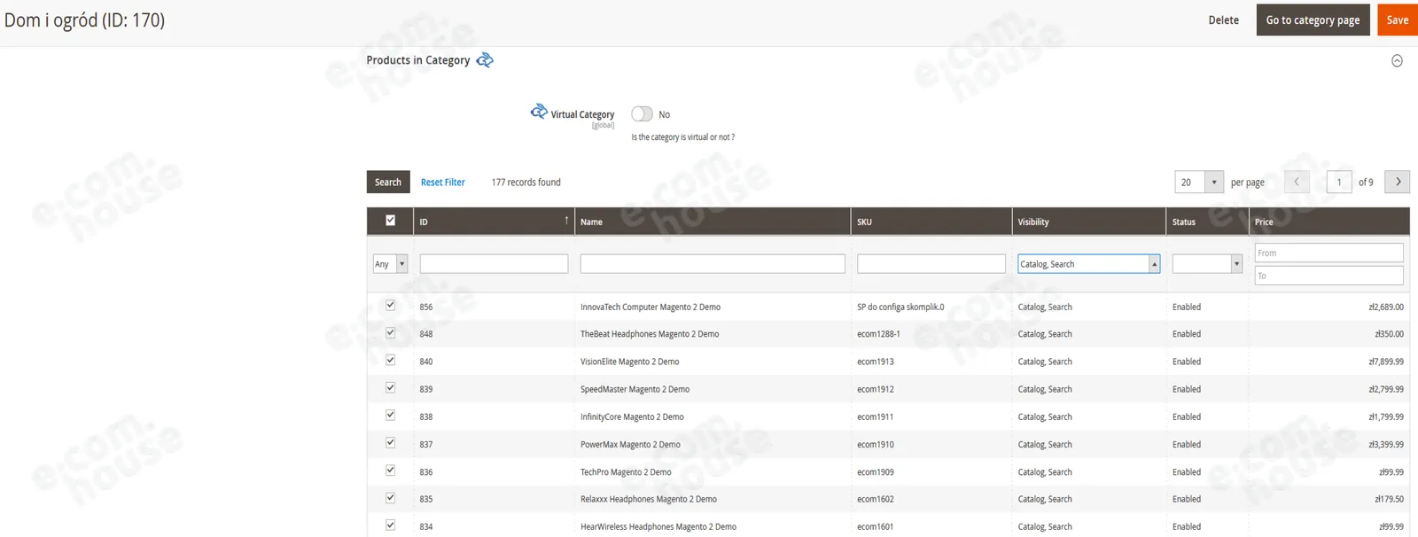Wyszukiwanie produktów z filtrem checkboxów ustawionym na Any
