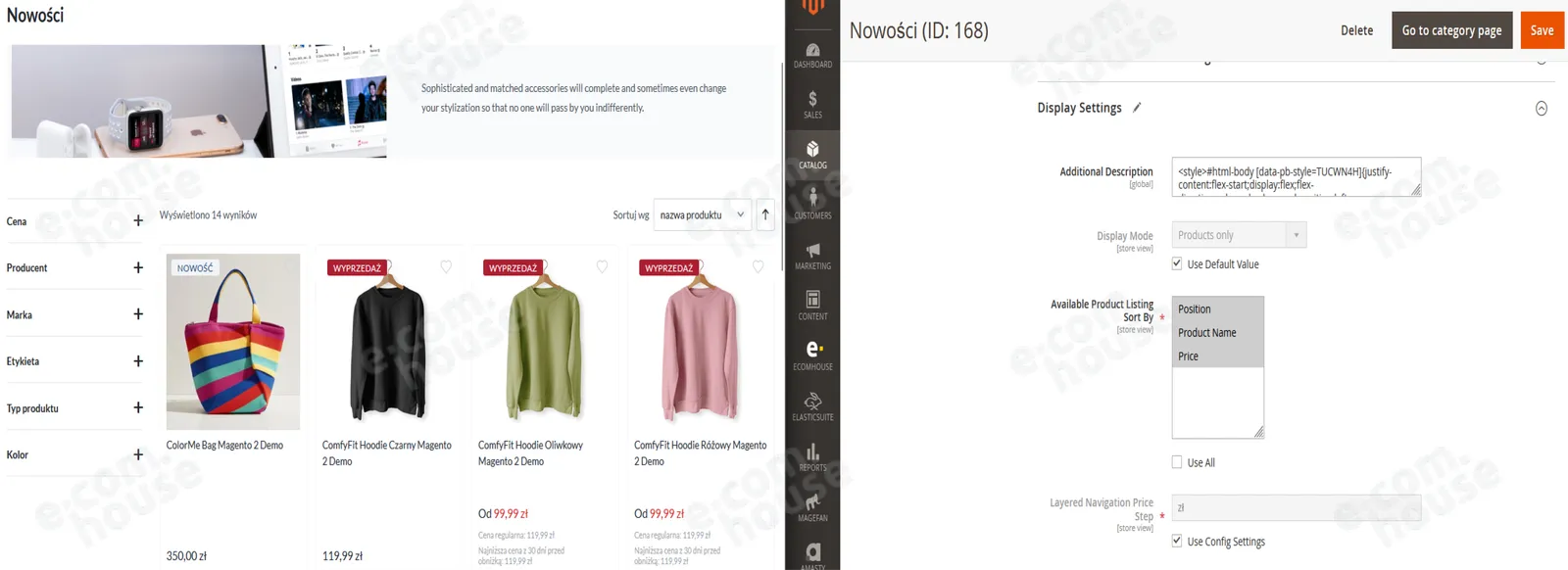 Sekcja Layered Navigation Filters z trybami widoczności cech