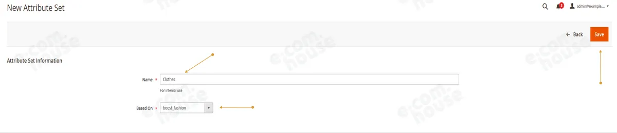 Formularz Attribute Set Information z polami Name i Based On