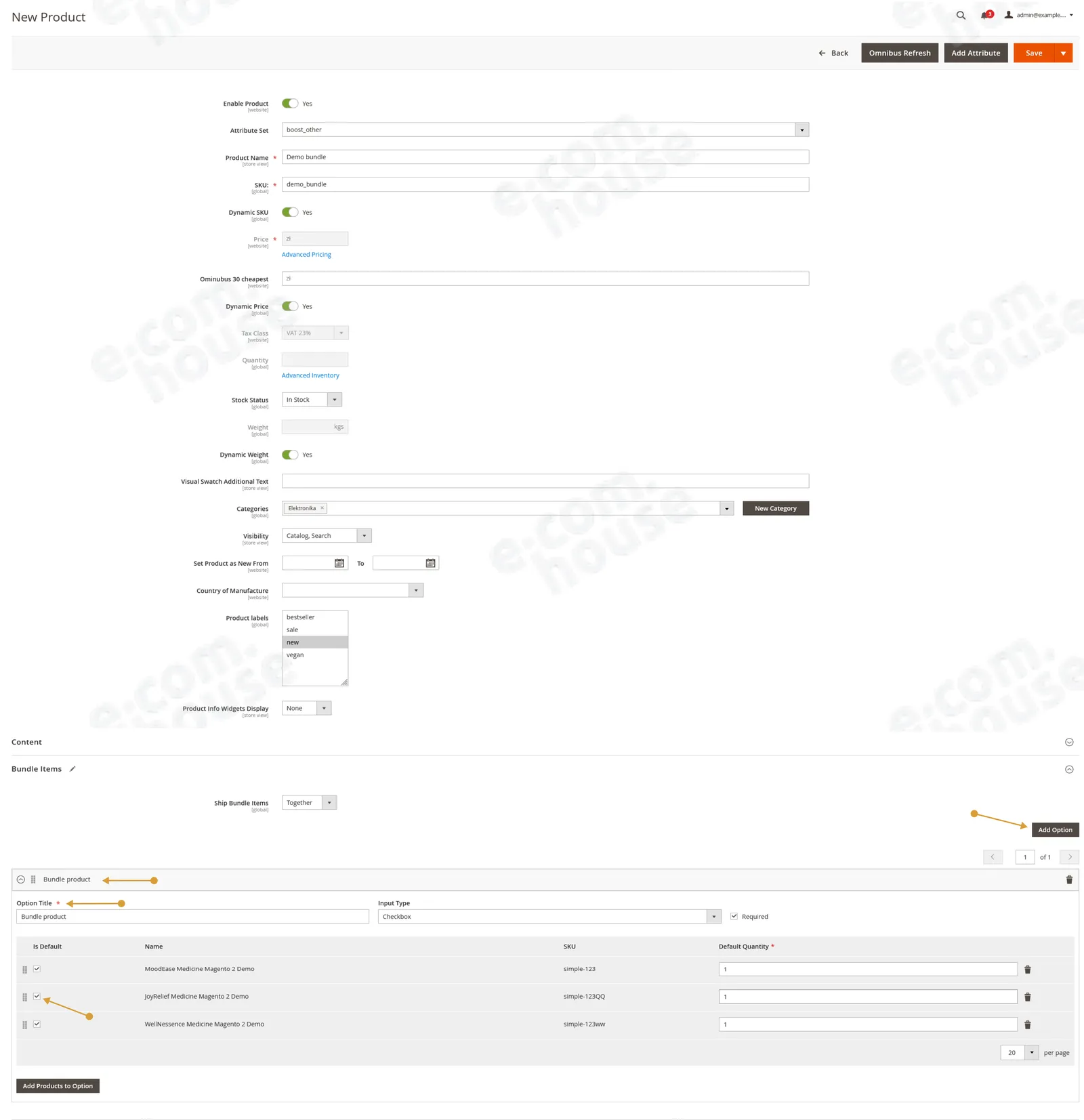 Konfiguracja Bundle Product